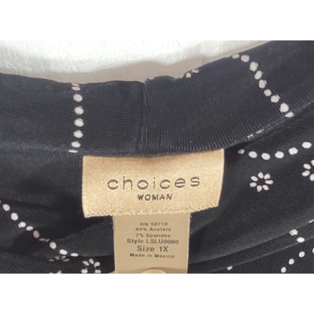 Choices Women's Draped Boatneck Dot Swirl Print Sleeveless Top - Black - 1X - Picture 2 of 3